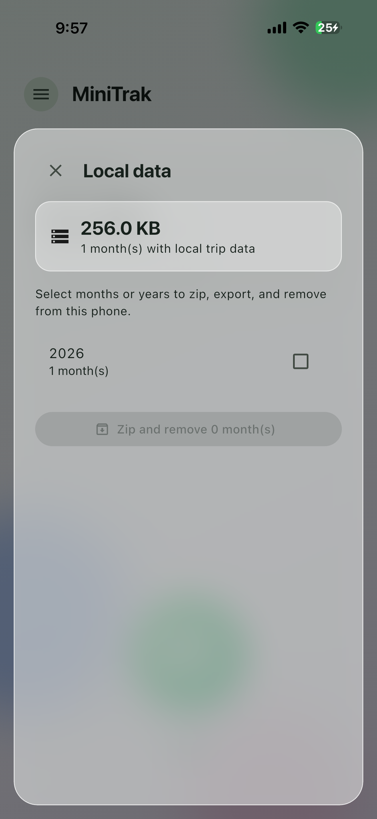 MiniTrak trip information screenshot